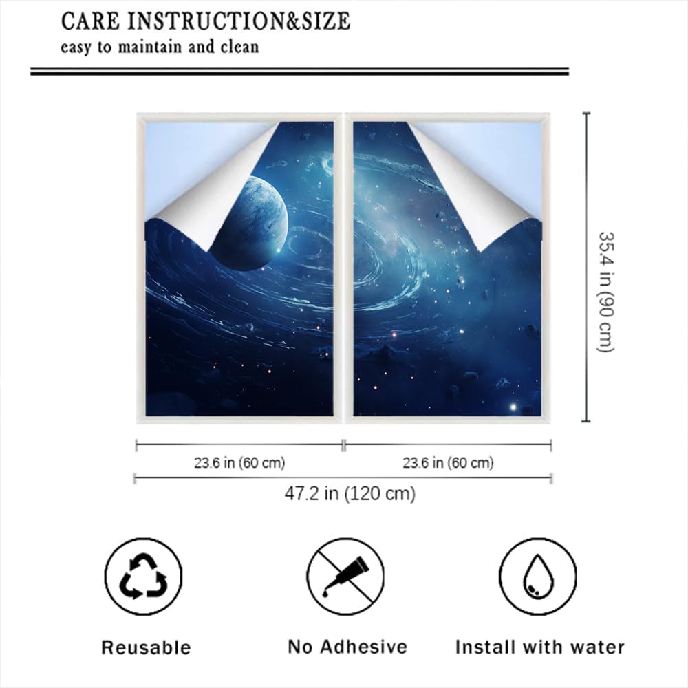 Fantasy Galaxy System Window Film Sun Blocking Abstract Space View Earth House Window Tint Film Adhesive Glass Sticker Coverings for Home Decorative 31.5Wx55.1L-inch x2 Pcs