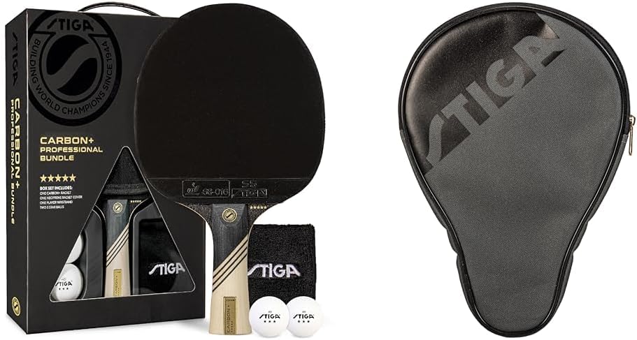 STIGA Carbon+ Bundle Ping Pong Paddle Set – 7-ply Extra Light Carbon Fiber Blade & Ping Pong Paddle Cover Premium, Heavy-Duty Vinyl Features Extra Padding for Enhanced Protection Fits