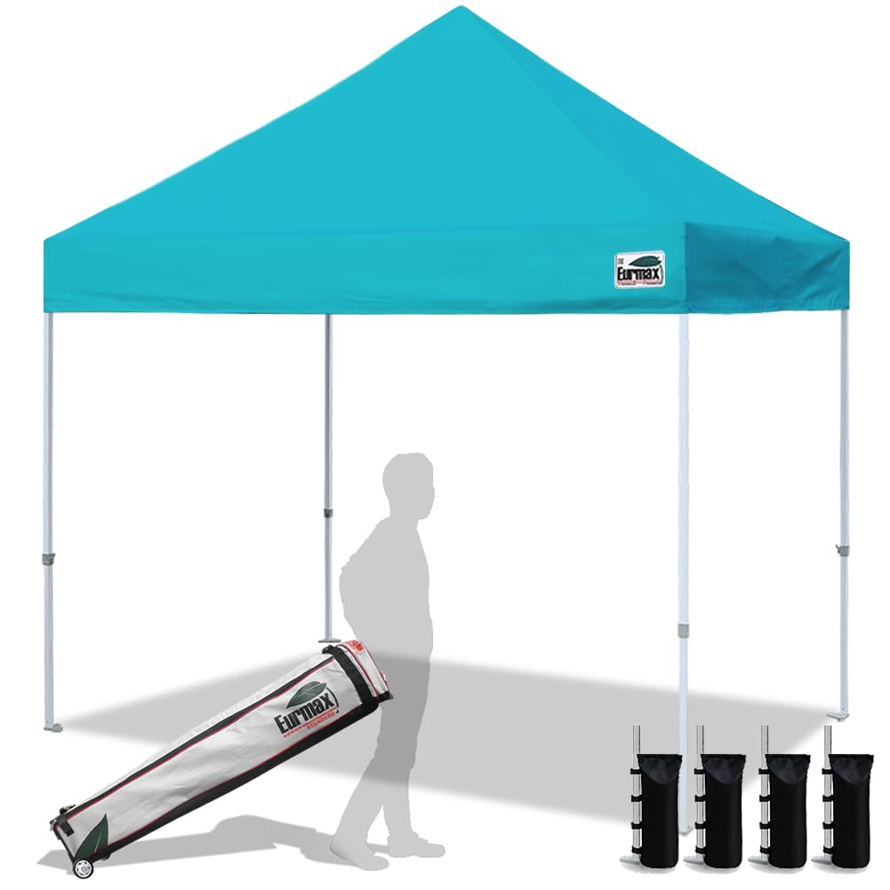 Eurmax USA 10x10ft Pop Up Canopy,Commercial Instant Tent for Outdoor Events,Patented No-Tip Rolling Storage Bag with 4 Sandbags,UV & Water Resistant,Heavy Duty Portable Shelter Gazebo,White