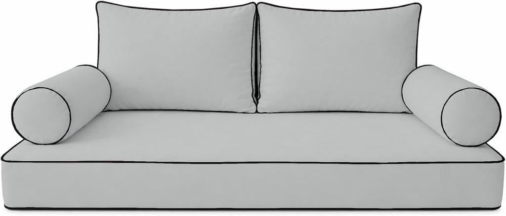 Cottington Lane 5 Piece Outdoor Daybed Cushion Cover Set, Twin Size Fitted 39" x 75" with 6" Deep Fit, Waterproof Indoor Daybed/Porch Swing Bed Mattress & Pillow Bolster Cushion Cover, Light Grey