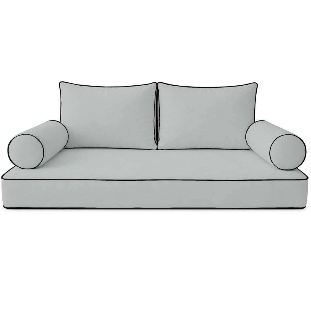 Cottington Lane 5 Piece Outdoor Daybed Cushion Cover Set, Twin Size Fitted 39" x 75" with 6" Deep Fit, Waterproof Indoor Daybed/Porch Swing Bed Mattress & Pillow Bolster Cushion Cover, Light Grey