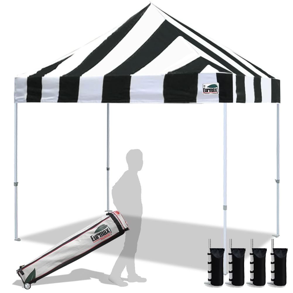 Eurmax USA 10x10ft Pop Up Canopy,Commercial Instant Tent for Outdoor Events,Patented No-Tip Rolling Storage Bag with 4 Sandbags,UV & Water Resistant,Heavy Duty Portable Shelter Gazebo,White