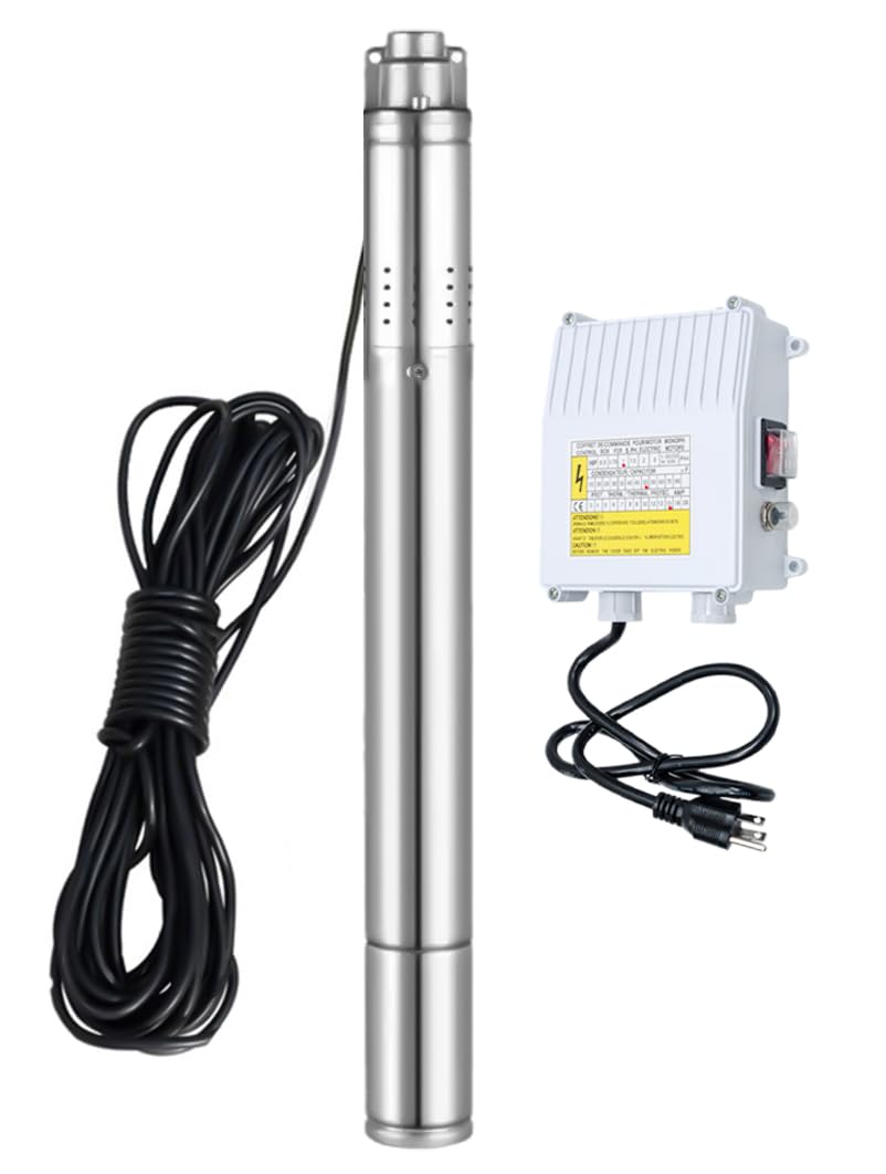 Deep Well Submersible Pump, 220V 1hp Deep Well Pump Submersible Water Pump for Industrial Irrigation and Home,328FT Lift, 12GPM, Screw Water Pump