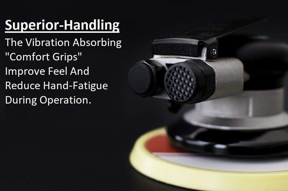 AirVANTAGE Industrial Grade Random Orbital Air Sander Non-Vacuum With Low-Profile Pad, 1/4 in. NPT Air Inlet (6": 3/16- PSA Vinyl)