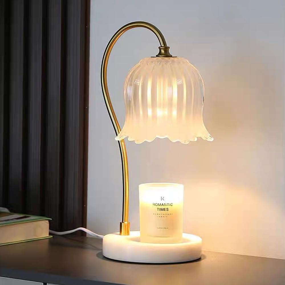Candle Warmer Lamp,Candle Warmer Lamp with Marble Base, Candle Warmer Light Compatible with Various Candles for Home Decor,Brightness Adjustable for Jar Scented Wax Melts with 2 Bulbs