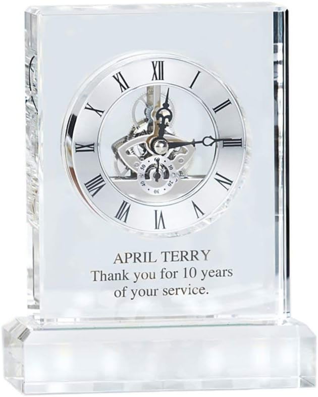 Custom Engraved Clock Trophy - Executive Crystal - Rectangular Shaped on a Rectangular Base - Gold Inset - Add Your Logo