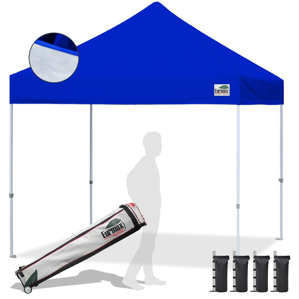 Eurmax USA 10x10ft Pop Up Canopy,Commercial Instant Tent for Outdoor Events,Patented No-Tip Rolling Storage Bag with 4 Sandbags,UV & Water Resistant,Heavy Duty Portable Shelter Gazebo,White