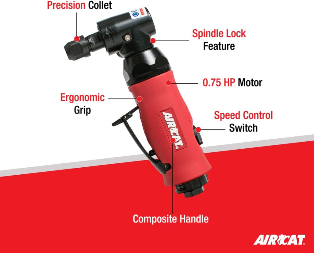AIRCAT 6280 .75 HP Angle Die Grinder with Spindle Lock, 18,000 RPM