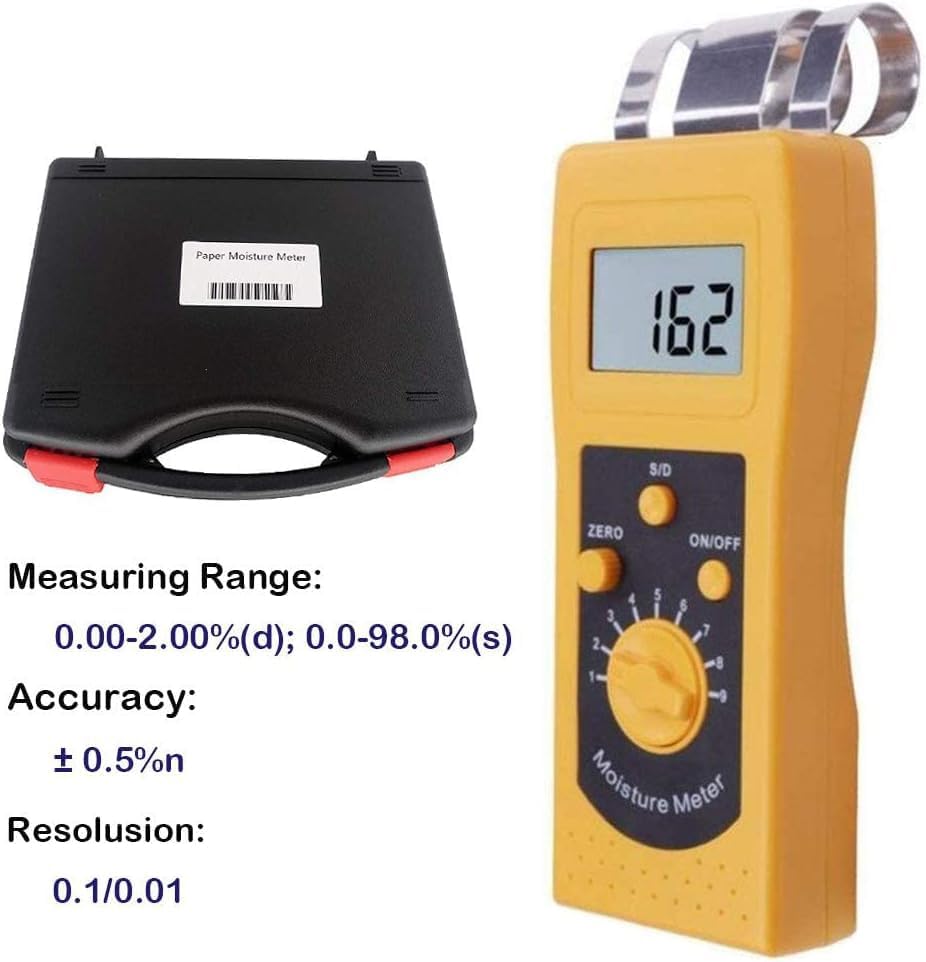 Paper Moisture Meter Tester Detector Paper Moisture Content Analyzer with Measuring Range 0.00 to 2.00%(d) 0.0 to 98.0%(s)