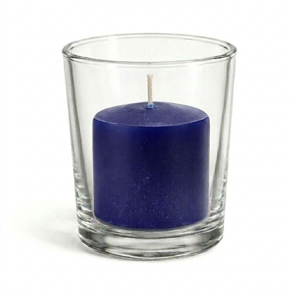 Set of 144 Richland Votive Candles Purple Unscented and 144 Clear Glass Eastland Votive Holders
