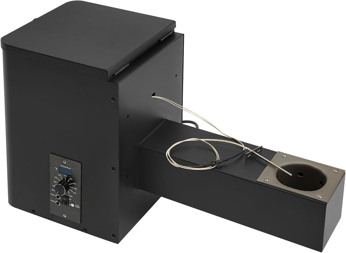 Electric Wood Pellet Smoker Grill Part, 250W 180℉ -500℉ Vertical Pellet Smoker Hopper Assembly Kit with Dual-Functional Wind Mechanism and LED Visual Feedback Screen