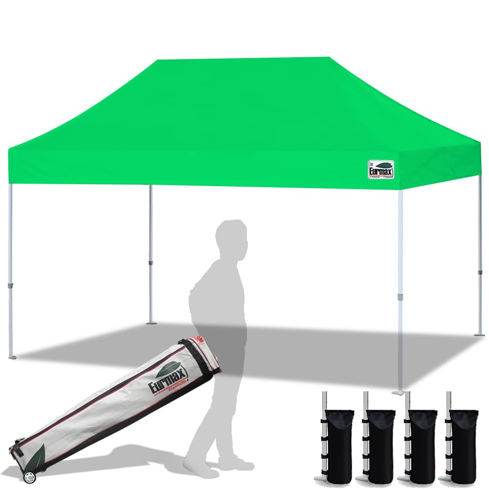 Eurmax USA 10x10ft Pop Up Canopy,Commercial Instant Tent for Outdoor Events,Patented No-Tip Rolling Storage Bag with 4 Sandbags,UV & Water Resistant,Heavy Duty Portable Shelter Gazebo,White