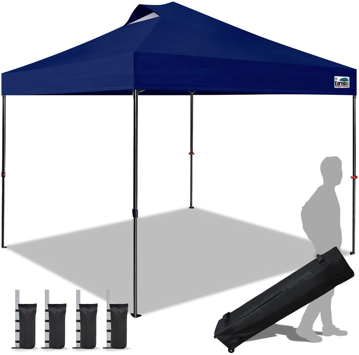 Eurmax USA 10x10ft Pop Up Canopy,Commercial Instant Tent for Outdoor Events,Patented No-Tip Rolling Storage Bag with 4 Sandbags,UV & Water Resistant,Heavy Duty Portable Shelter Gazebo,White
