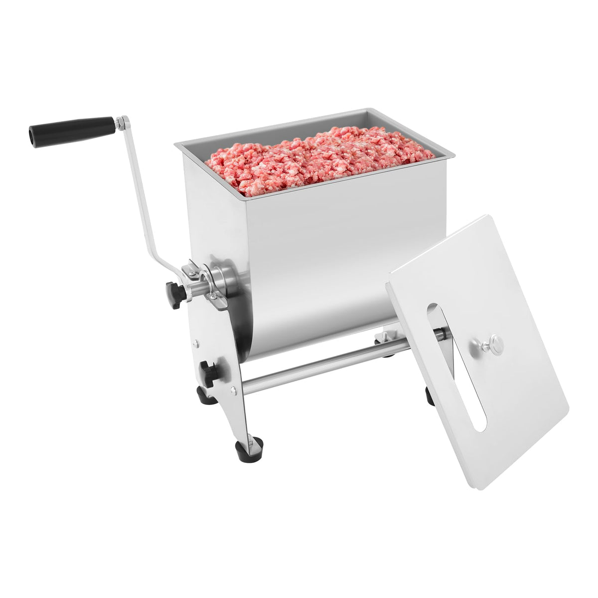 Manual Meat Mixer 22lbs capacity Stainless Steel Hand Crank Meat Mixer with 90° Tilting Tank & Removable Paddle for Sausage Processing