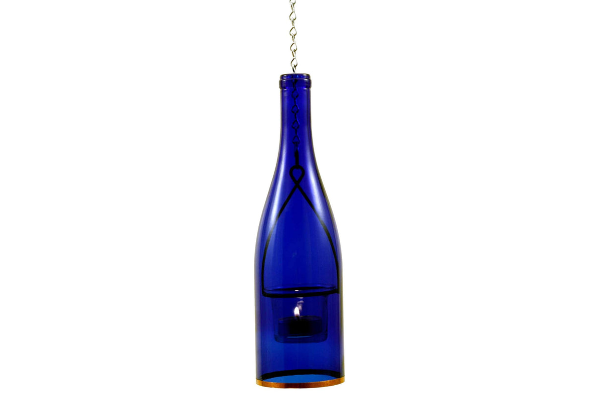 Blue Ridge Mountain Gifts Hanging Wine Bottle Indoor/Outdoor Lantern Lights - Decorative Lights Votive Candle Holder, Great for Rustic Wedding Decorations, Patio Decor, or Garden Decor, Yellow (4pcs)