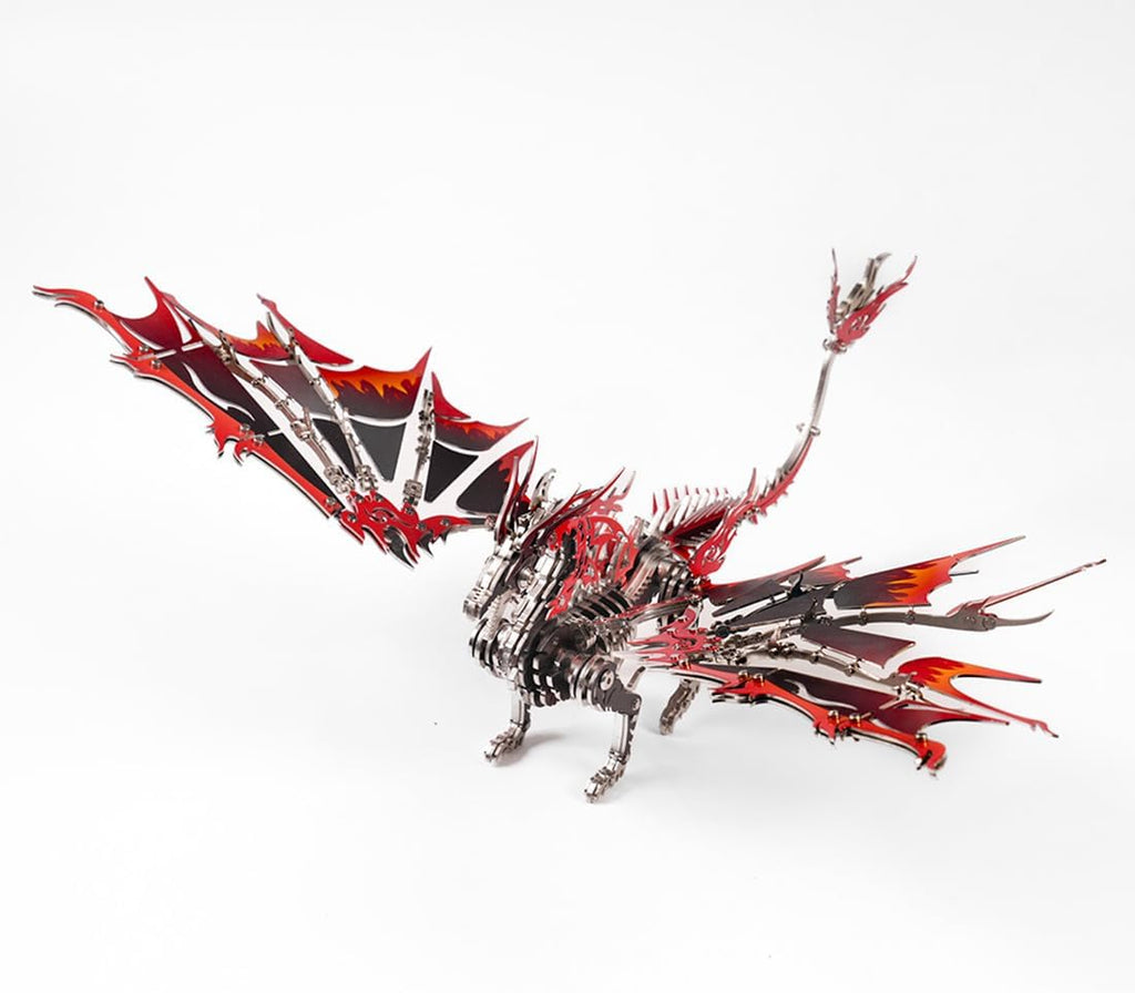 3D Metal Puzzle Dragon Model Kit, 200PCS DIY Steampunk Mechanical Fire-Breathing Dragon with Adjustable Wings, Creative Handcrafted Metal Art Craft Desktop Display & Decoration for Adults