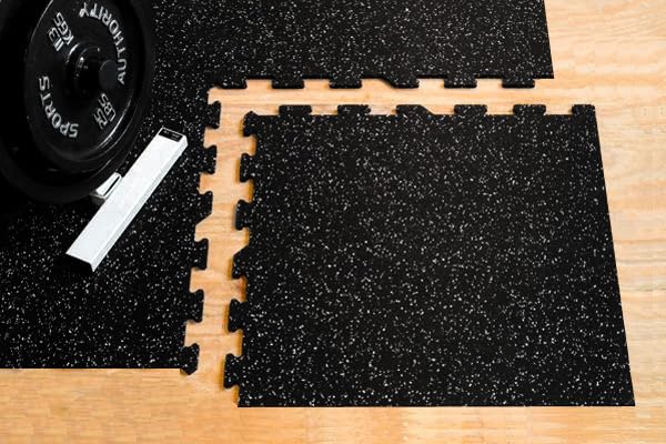 American Floor Mats 5/16" Heavy Duty Sport Rubber Tiles 10% Blue/Grey 6 Center Tiles Expansion Pack (6 Tiles Total, 23"x23" 8mm Each Tile) Exercise Mats, Heavy Duty Protective Rubber Flooring