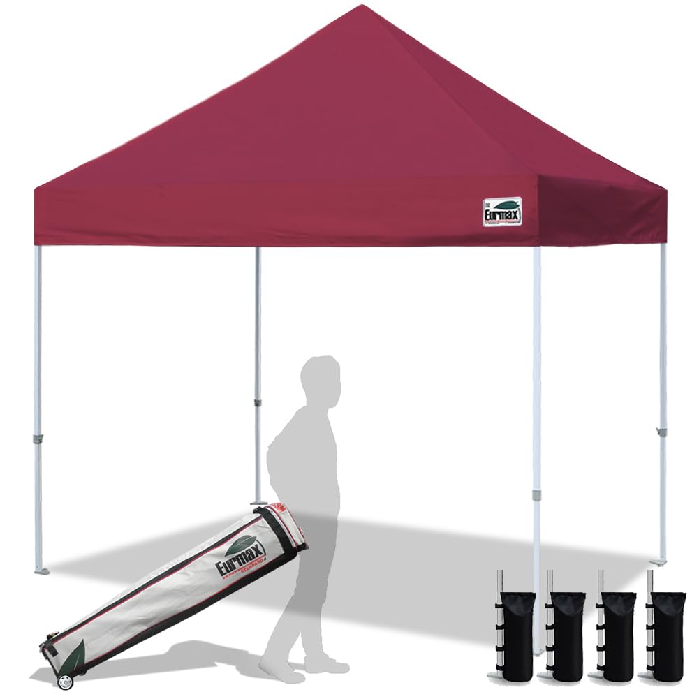 Eurmax USA 10x10ft Pop Up Canopy,Commercial Instant Tent for Outdoor Events,Patented No-Tip Rolling Storage Bag with 4 Sandbags,UV & Water Resistant,Heavy Duty Portable Shelter Gazebo,White