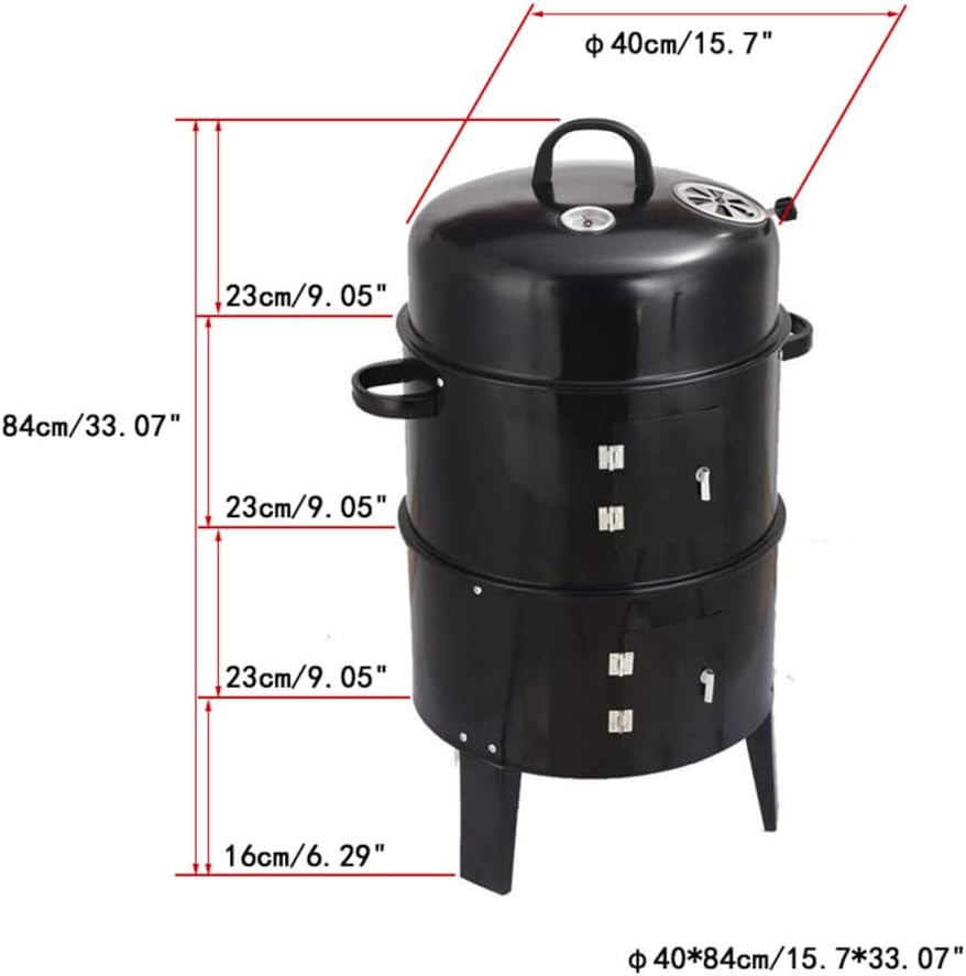 Outdoor Double Layer Charcoal Grill & Smoker - Vertical Design for Smoke-Free BBQ, 33.07" Traditional American Steel Grill for Garden, Patio, Camping (Black)