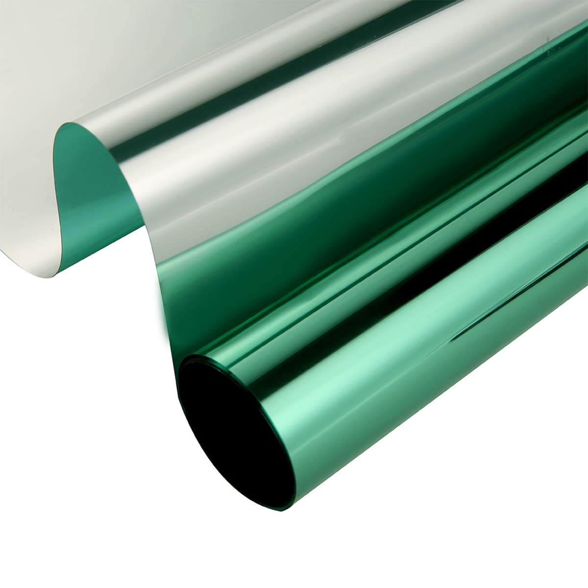 One Way Privacy Window Film Mirror Effect Adhesive Sun Blocking Reflective Window Tint for Glass See Out not in, 60Inch x 33Feet, Green Silver