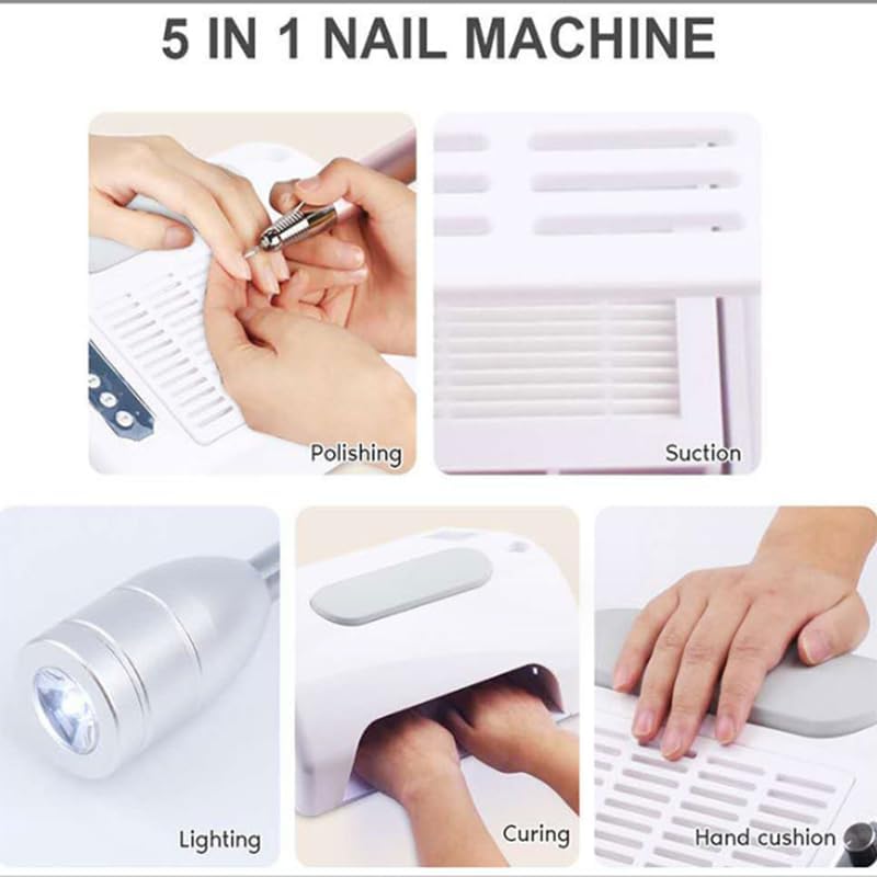 5 in 1 Manicure Machine Electric Nail Drill Machine,48/96W UV LED Nail Lamp Dryer Vacuum Cleaner Nail Drill Dust,Nail Dust Collector for Nails Manicure,with 360° Desk LED Lamp in Salon Home(48/96W)