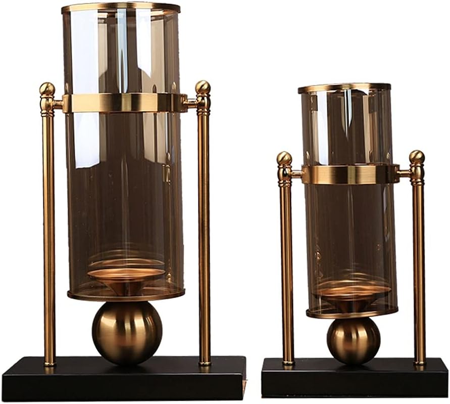 Candle Holders for Home Decor， Candle Holder Vintage Metal Candlestick with Glass Screen Cover Accent Display for Home Wedding Candlelight Dinner Decor Holiday Candle Holders(Set)