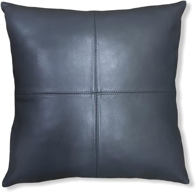 Grey Thick Genuine Leather Pillow Cover Decorative for Couch Throw Pillow Case Grey Leather Cushion Cover. (22" x22'')