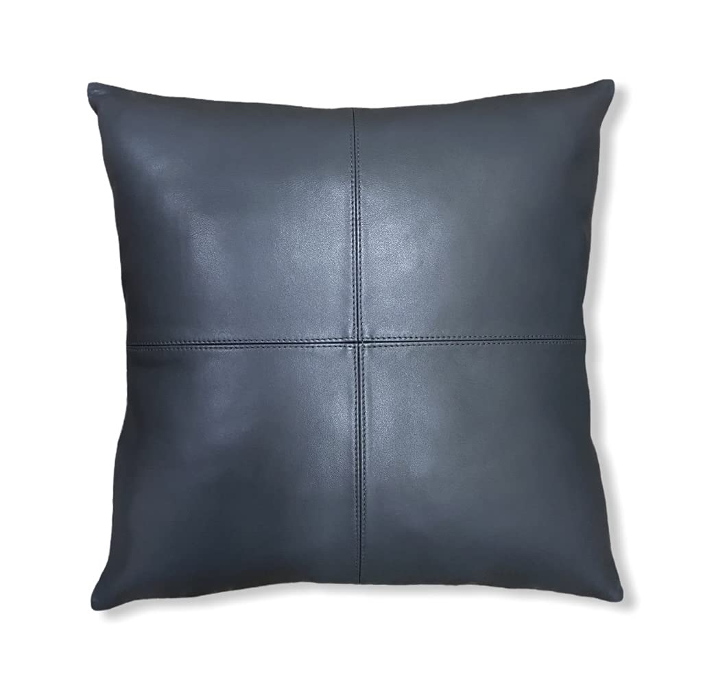 Grey Thick Genuine Leather Pillow Cover Decorative for Couch Throw Pillow Case Grey Leather Cushion Cover. (22" x22'')