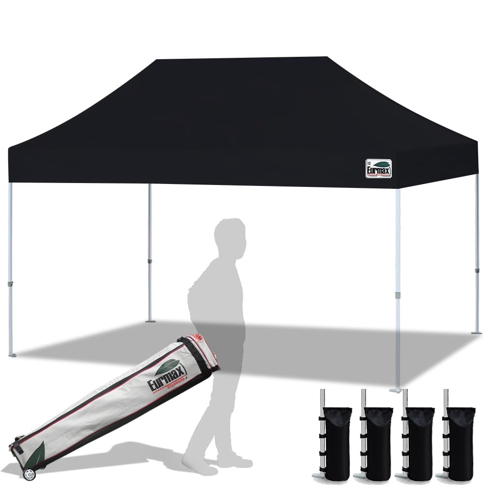 Eurmax USA 10x10ft Pop Up Canopy,Commercial Instant Tent for Outdoor Events,Patented No-Tip Rolling Storage Bag with 4 Sandbags,UV & Water Resistant,Heavy Duty Portable Shelter Gazebo,White