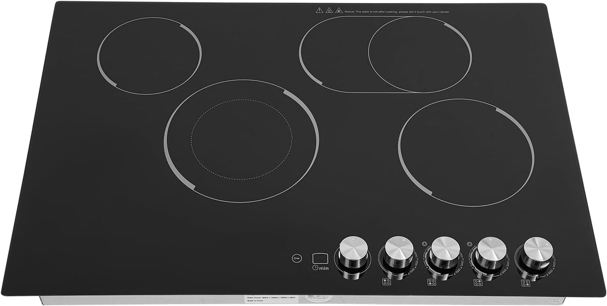4-Burner Cooktop 110V 1200W Built-in Stove Top with 0-90mins Timer,with Independent Knob Child Lock 4 Power Levels Ceramic Cooktop for Kitchens, No Plug