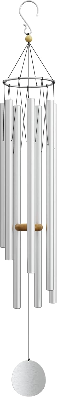 Wind Chimes for Outside and Inside – 44 inch – 528hz Solfeggio Healing Tones - Silver