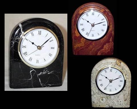 KhanImports Tan Fossil Marble Desk Clock, Decorative Stone Shelf Clock - 6 Inch