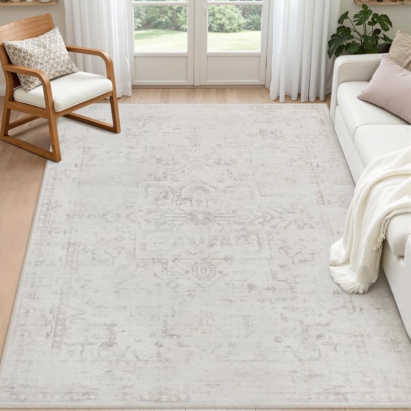 8x10 Area Rugs Living Room: Bedroom Washable Carpet Beige/Ivory