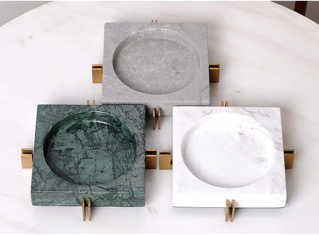 Ashtray Nordic Marble Ashtray with Metal Shelf Ash Tray Living Room Office Cafe Hotel Rooms Ash Holder Gift for Boyfriend Home Ashtrays(Green,18 * 18 * 4cm)