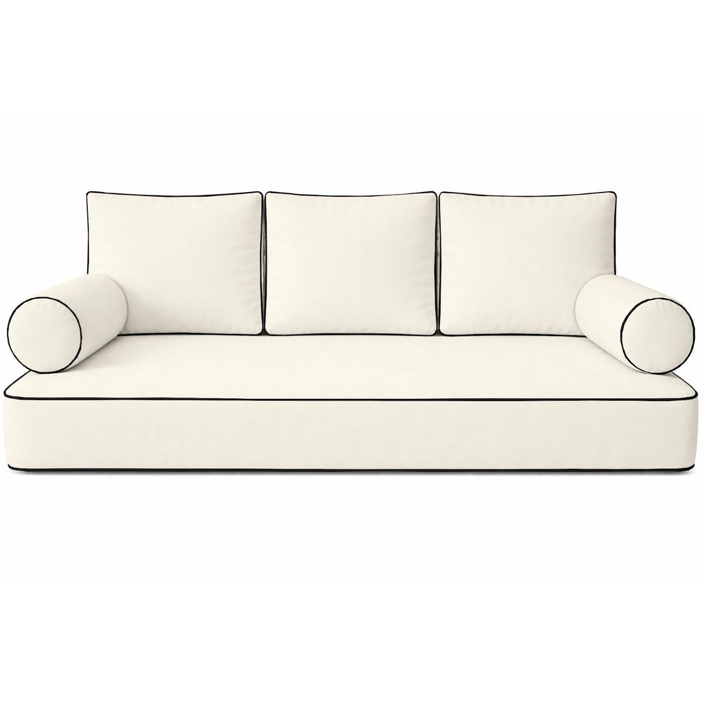 Cottington Lane 5 Piece Outdoor Daybed Cushion Cover Set, Twin Size Fitted 39" x 75" with 6" Deep Fit, Waterproof Indoor Daybed/Porch Swing Bed Mattress & Pillow Bolster Cushion Cover, White