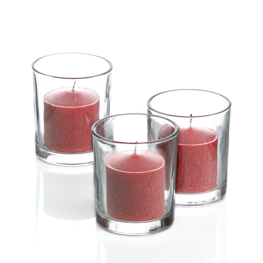 Set of 144 Richland Votive Candles Purple Unscented and 144 Clear Glass Eastland Votive Holders