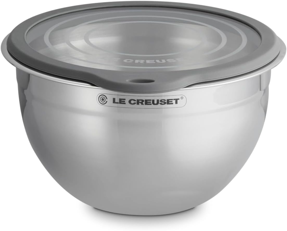 Le Creuset Stainless Steel Mixing Bowls with Glass Lids, Set of 3