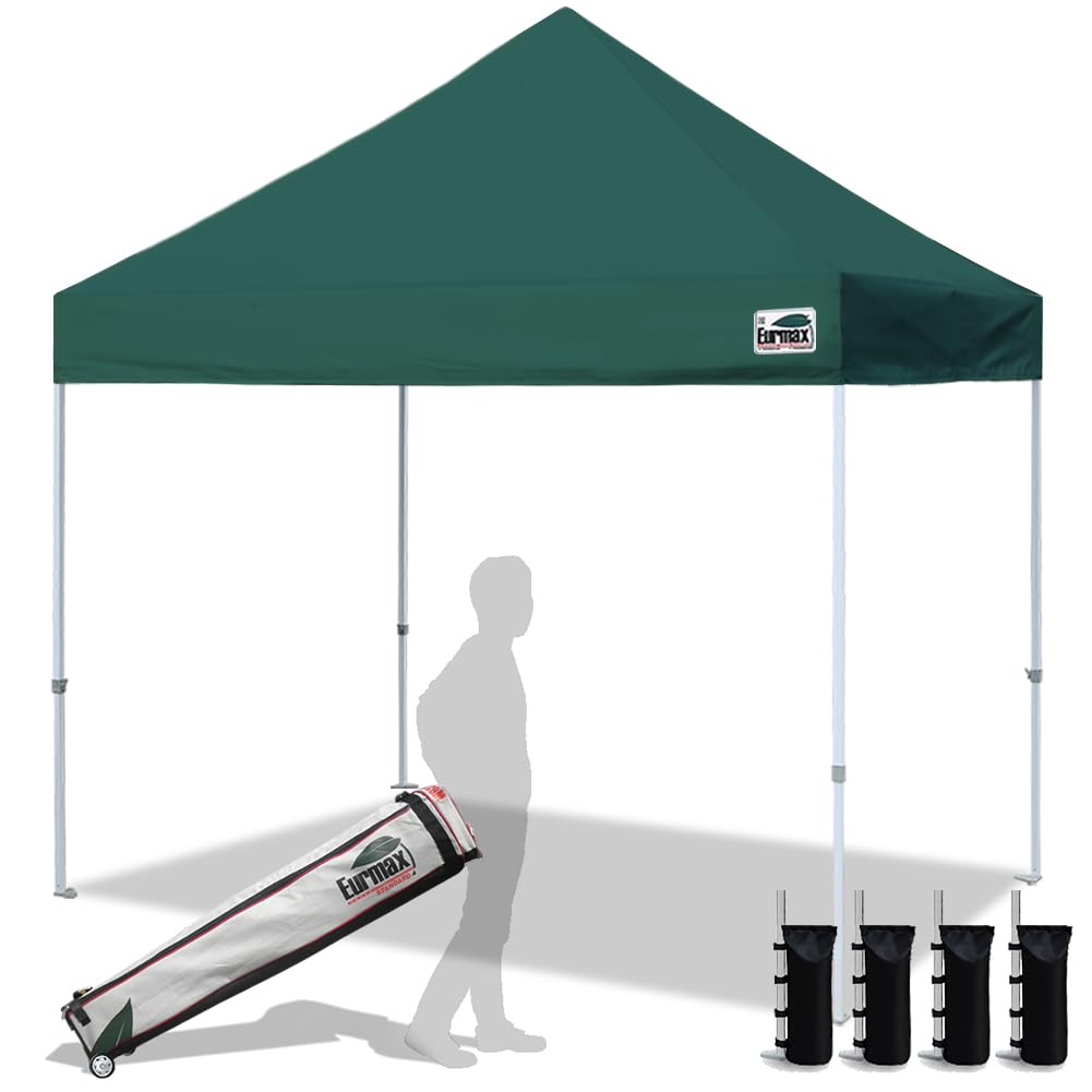Eurmax USA 10x10ft Pop Up Canopy,Commercial Instant Tent for Outdoor Events,Patented No-Tip Rolling Storage Bag with 4 Sandbags,UV & Water Resistant,Heavy Duty Portable Shelter Gazebo,White