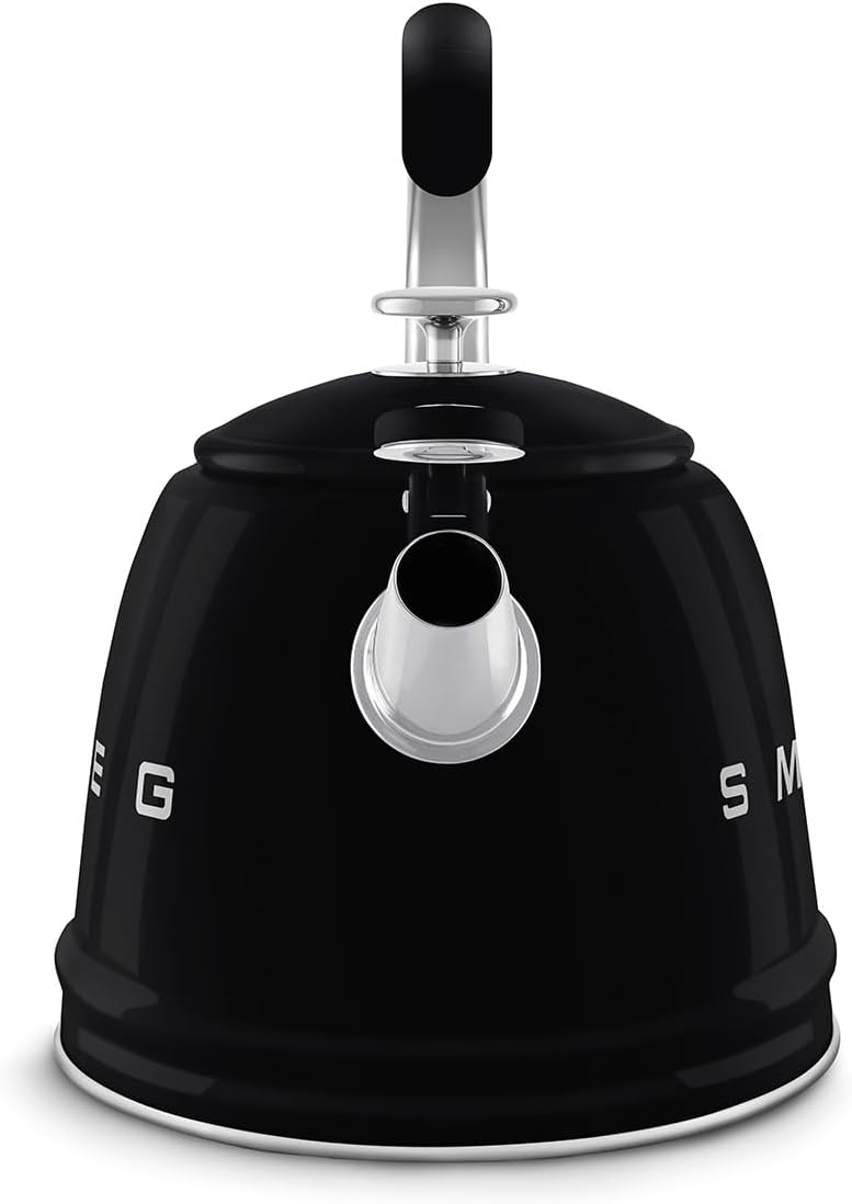 SMEG Stovetop Whistling Kettle – 50s Retro Style, 2.3 Liter (10 Cup / 2.4 Quart) Stainless Steel Tea Kettle with Iconic Design & Whistle – Premium Kitchen Statement Piece-Black