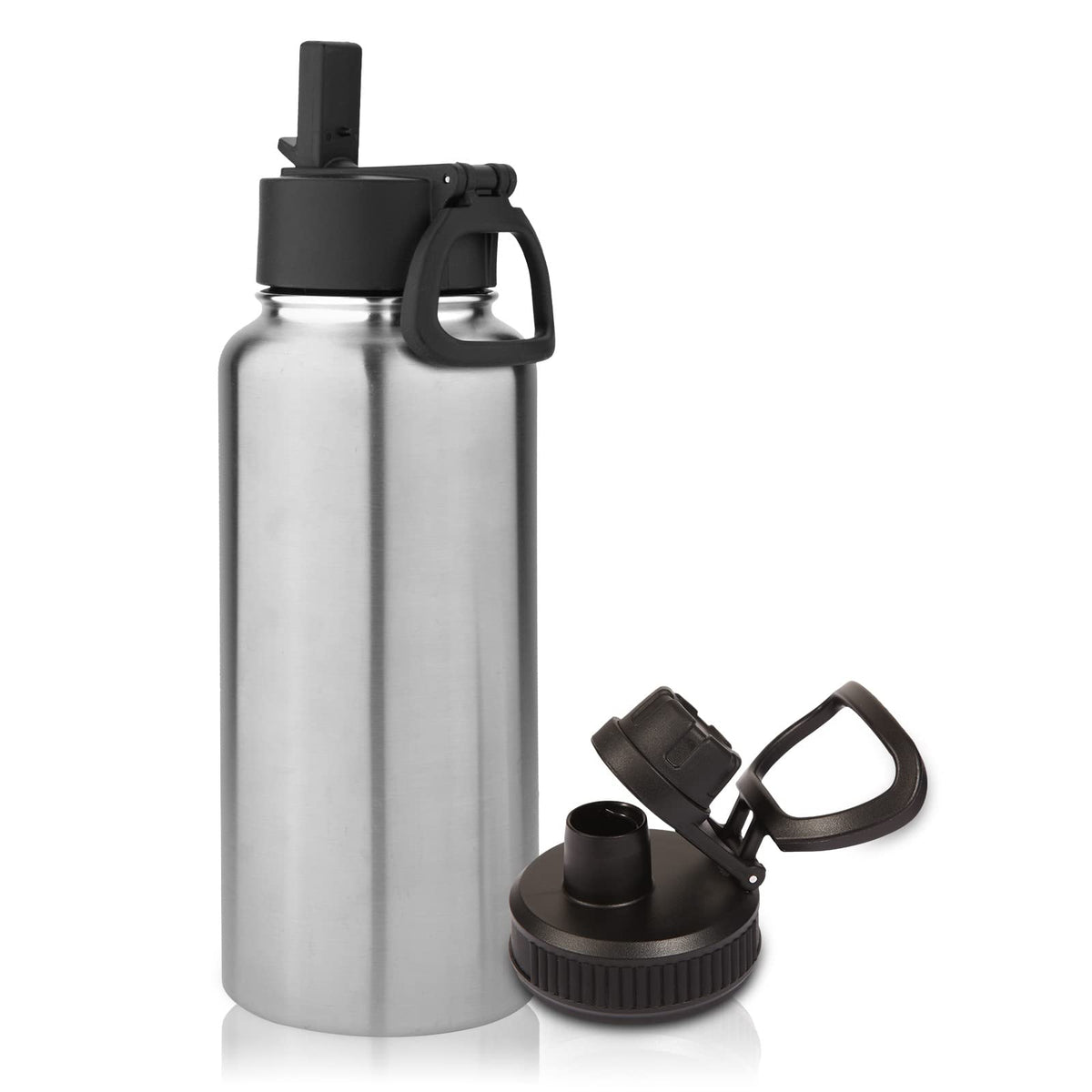 Volhoply 32oz Insulated Water Bottle with Straw Lid, Black, 8-Pack