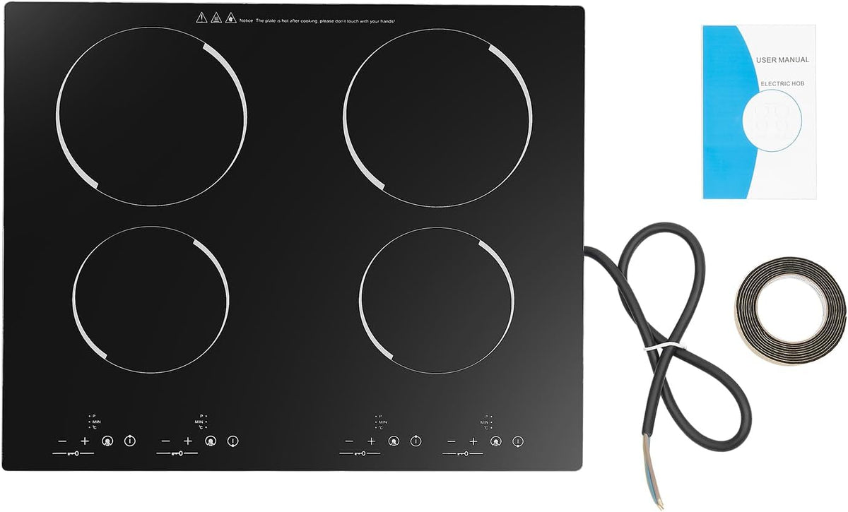 Countertop 4 Burner Induction Cooktop,Portable Electric Stove, 3000W (2x900W+2x600W) Ceramic Cooktop with 9 Power Gears, 80-650°C Temp & 120min Timer, LED Touch Screen for Home Kitchen Restaurant