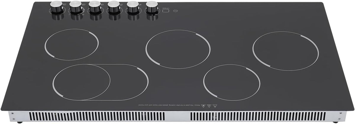 5 Burner Electric Stove Top Countertop, 110V 4800W 35.5" Built-in Electric Radiant Cook Top with Knob Control, 5 Power Levels, Automatic Shutdown,Hard Wire, No Plug