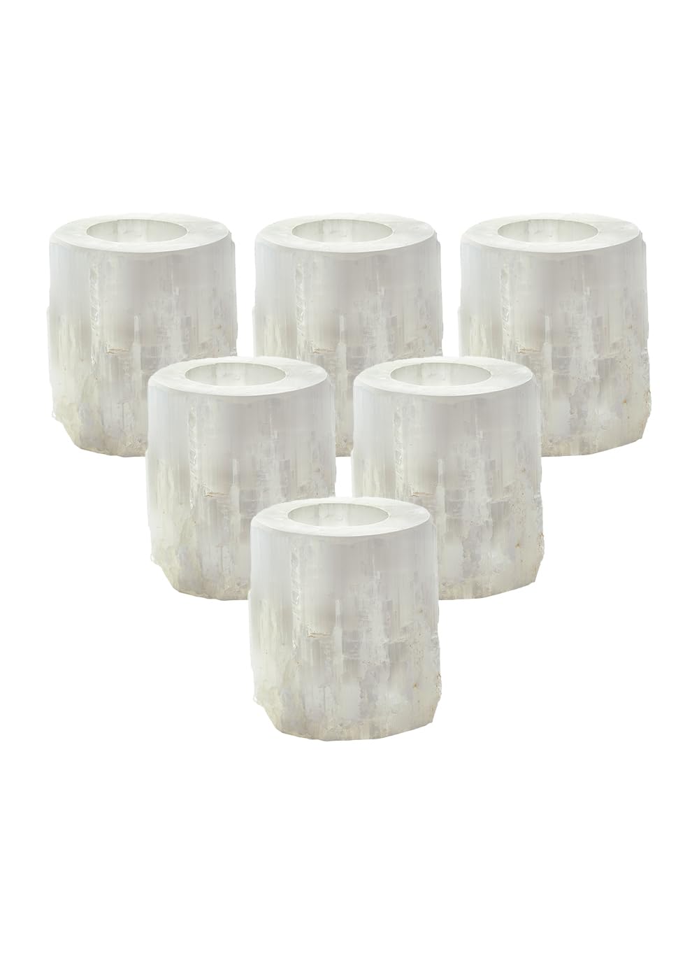 Serene Spaces Living 4" Selenite Tealight Candle Holder, Set of 12, Natural Crystal Stone Decorative White Votive Candlestick Holder for Kitchen, Tables, Wedding, Parties, Event Decor Centerpieces