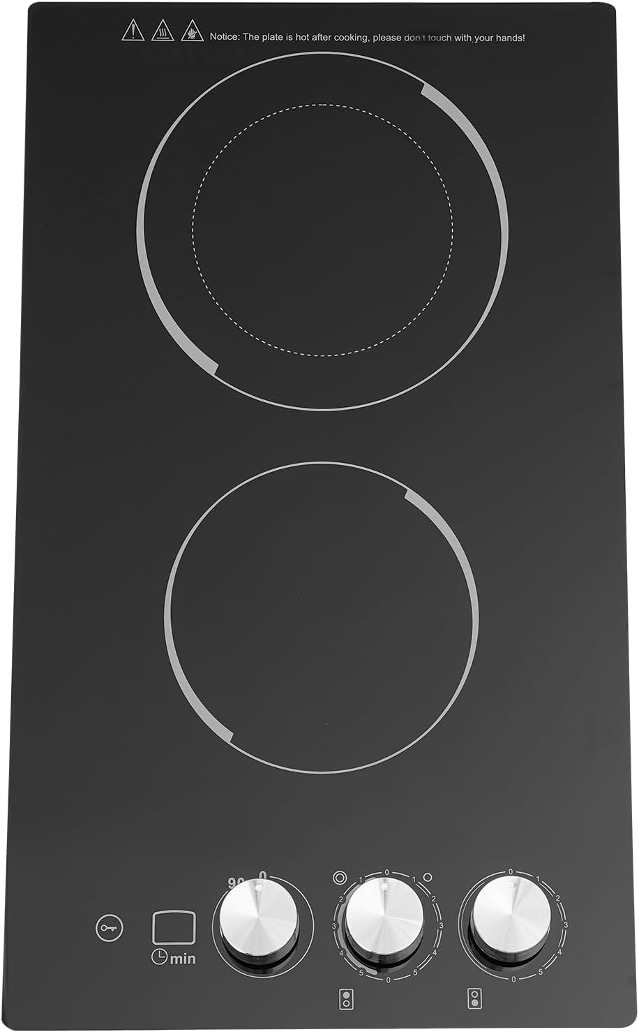 2 Burners Electric Cooktop, 20 Inch 110V 1700W Electric Ceramic Cooktop Built-in Electric Stove Top with 5 Power Levels and Kid Safety Lock and Timer (No Plug)