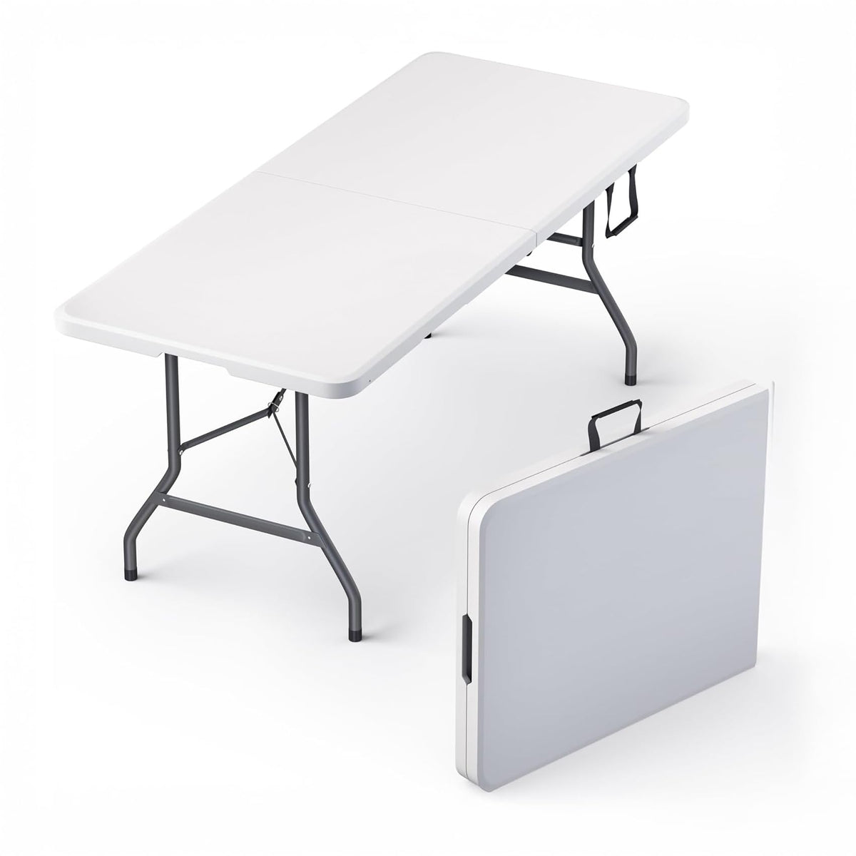 2 PACK of 4 Feet Foldable Table Adjustable Height with Built in Handle, Steel Legs | 4FT Heavy Duty Portable | Perfect for Party Dining Wedding Events Picnic Indoor Outdoor Camping Folding - 4 Foot