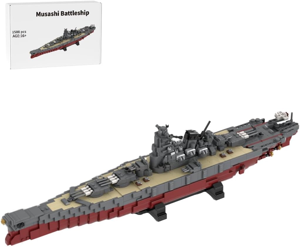 Musashi Battleship Military Building Blocks Set, Collectible Japanese Navy Battleship Model to Build and Display, Gift Ideal for Military Enthusiasts, G-60429-7 (1508PCS)