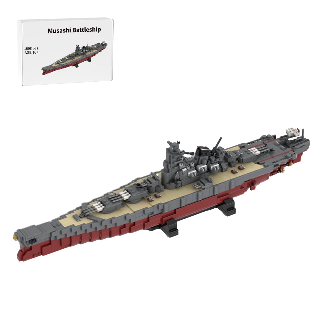 Musashi Battleship Military Building Blocks Set, Collectible Japanese Navy Battleship Model to Build and Display, Gift Ideal for Military Enthusiasts, G-60429-7 (1508PCS)