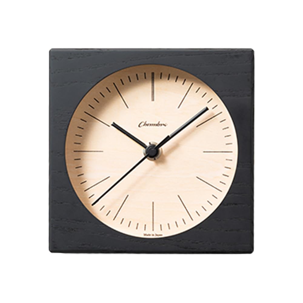 Wooden Desk Clock Japanese Handcrafted Solid Wood Clock Silent Non-Ticking Battery Operated Modern Decorative for Living Room Bedroom Office LINE Desk Clock CH-075 (Black)