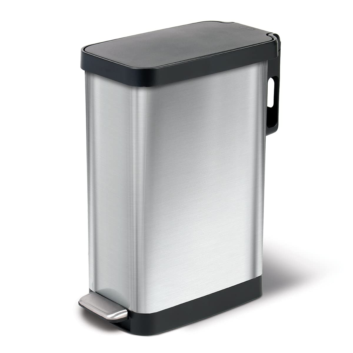 Glad Slim Trash Can with Clorox Odor Protection - Narrow Kitchen Garbage Bin with Soft Close Lid, Step On Foot Pedal and Waste Bag Roll Holder, All Stainless, 12 Gallon/45 Liter