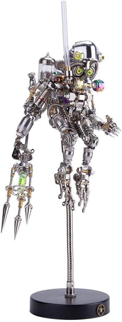 3D Metal Puzzle Animal Model Kit, 700PCS DIY Assemble Steampunk Mechanical Diver Ape with Glowing Trident, Creative Handcrafted Metal Art Craft Desktop Display & Decoration for Adults